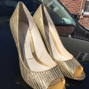 Gold peep toe high heels