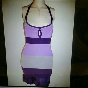 New bebe keyhole stretch halter banded mini dress