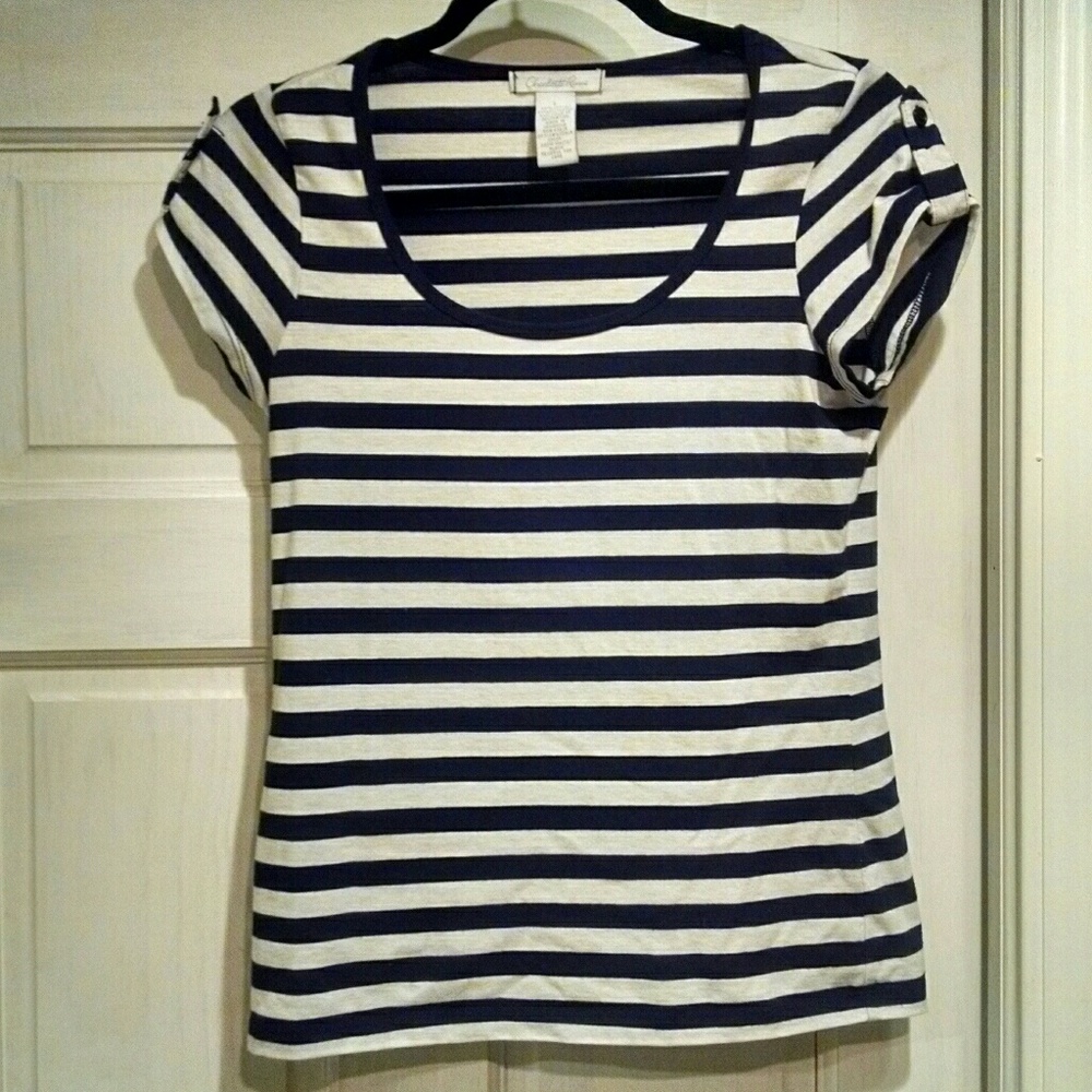 Black & White Striped Scoop Neck Short Sleeve Tee
