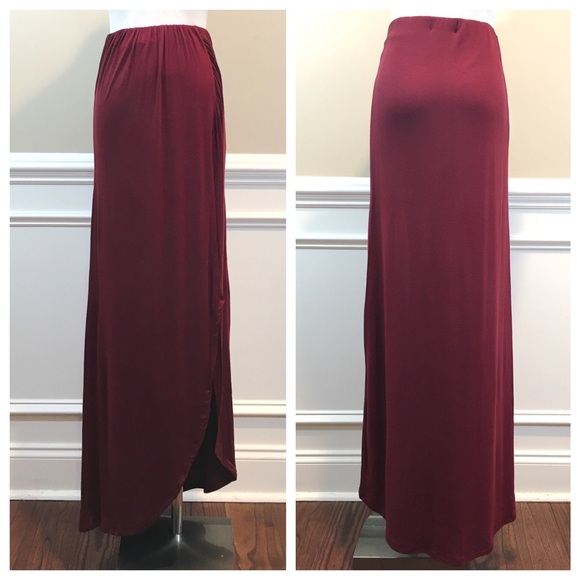 BurgundySide Slit Maxi Skirt - Picture 2 of 7