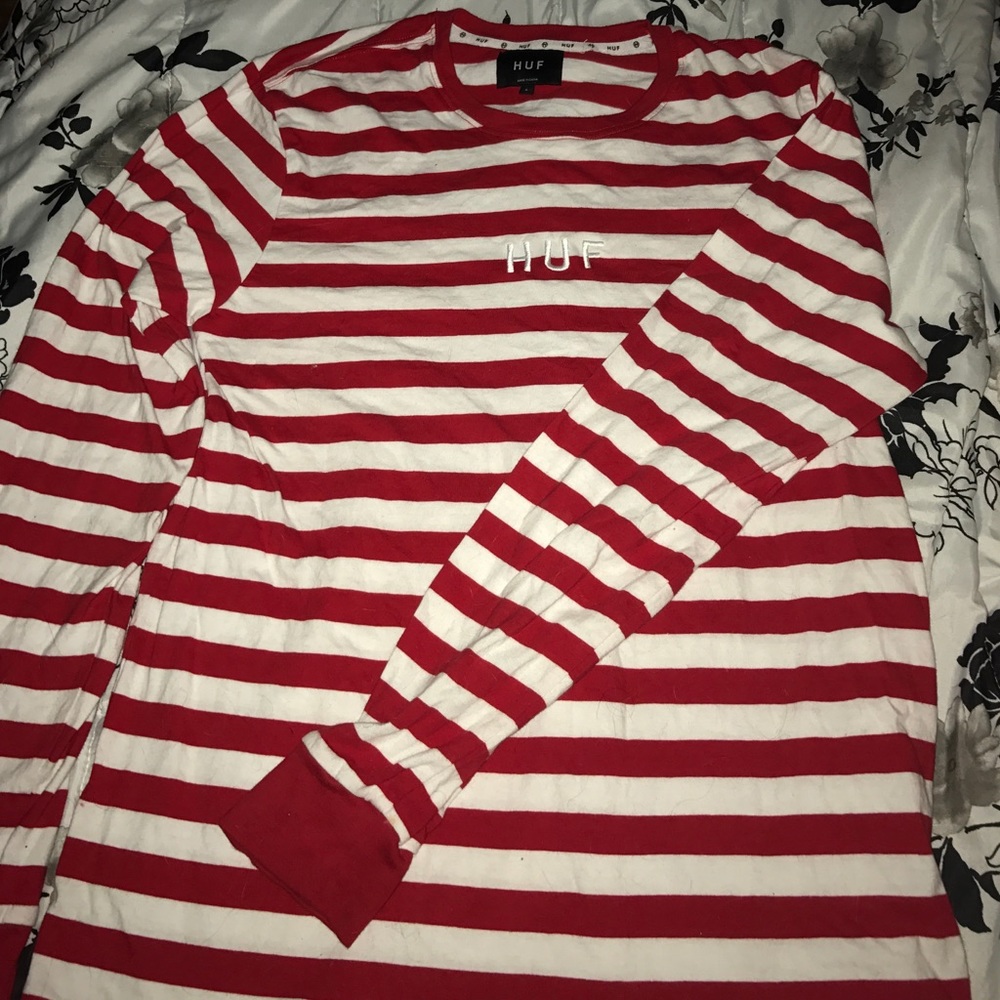 HUF White and Red Striped Long Sleeve