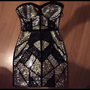 bebe strapless sequin dress