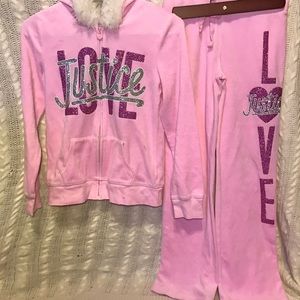 Justice Girls Pink Velvet Sweat Suit