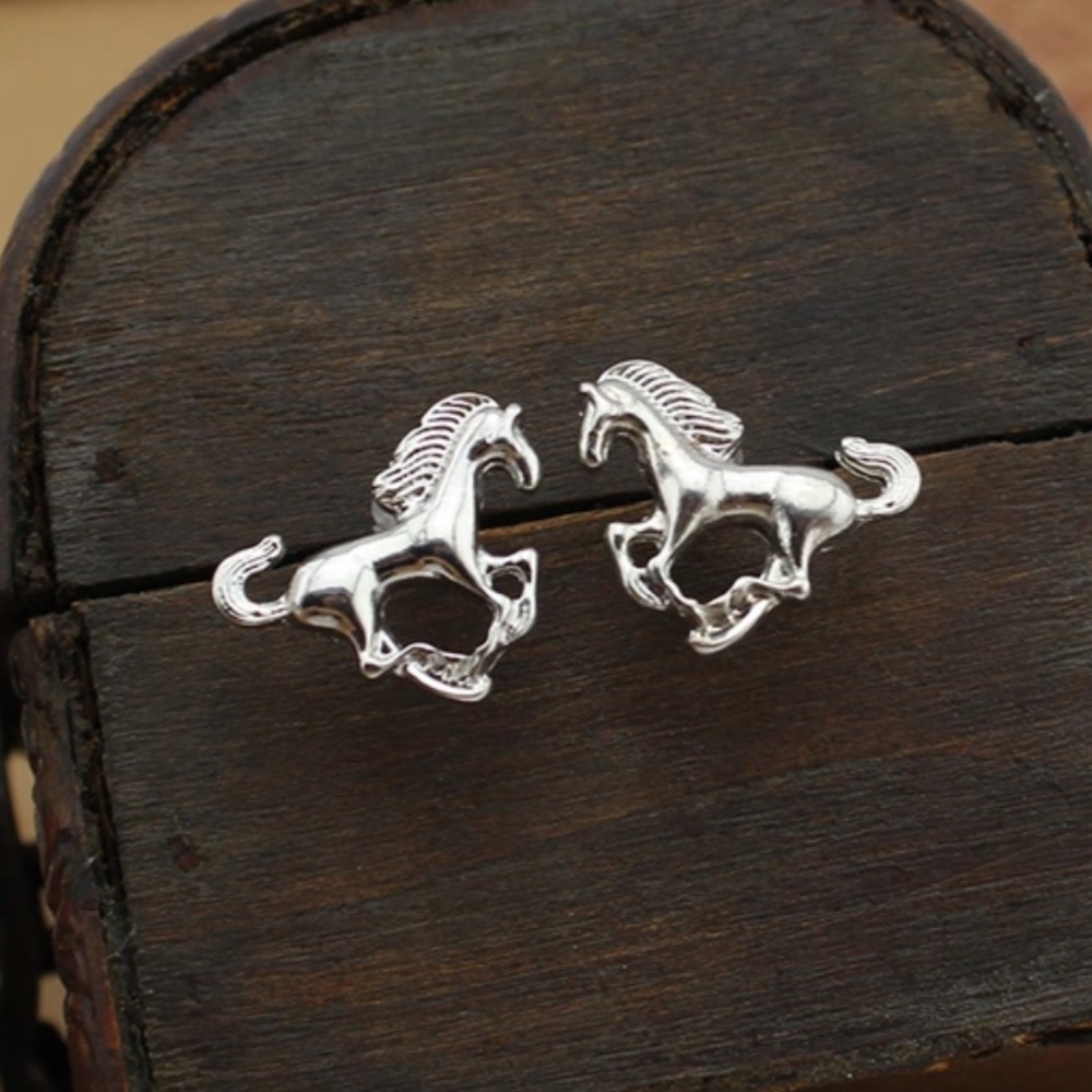 Super Cute Silver Plate Horse Stud/Post Earrings