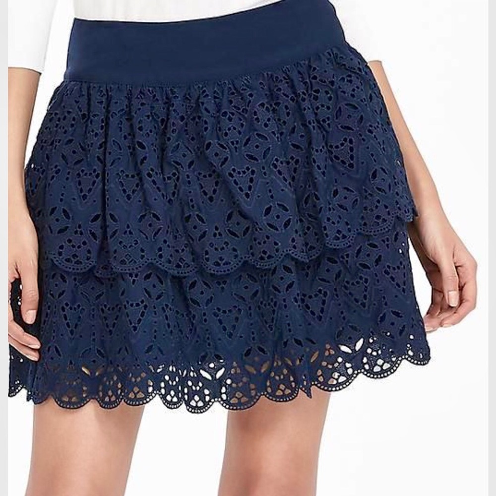 Banana Republic Tiered Lace Preppy Navy Skirt