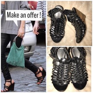 Black 'huarache' style wedges