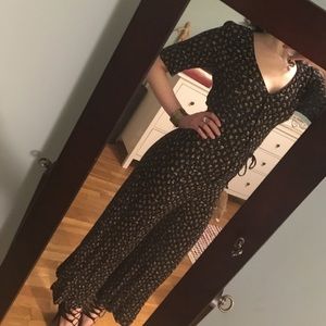 VINTAGE - Black Patterned Button-front Jumpsuit