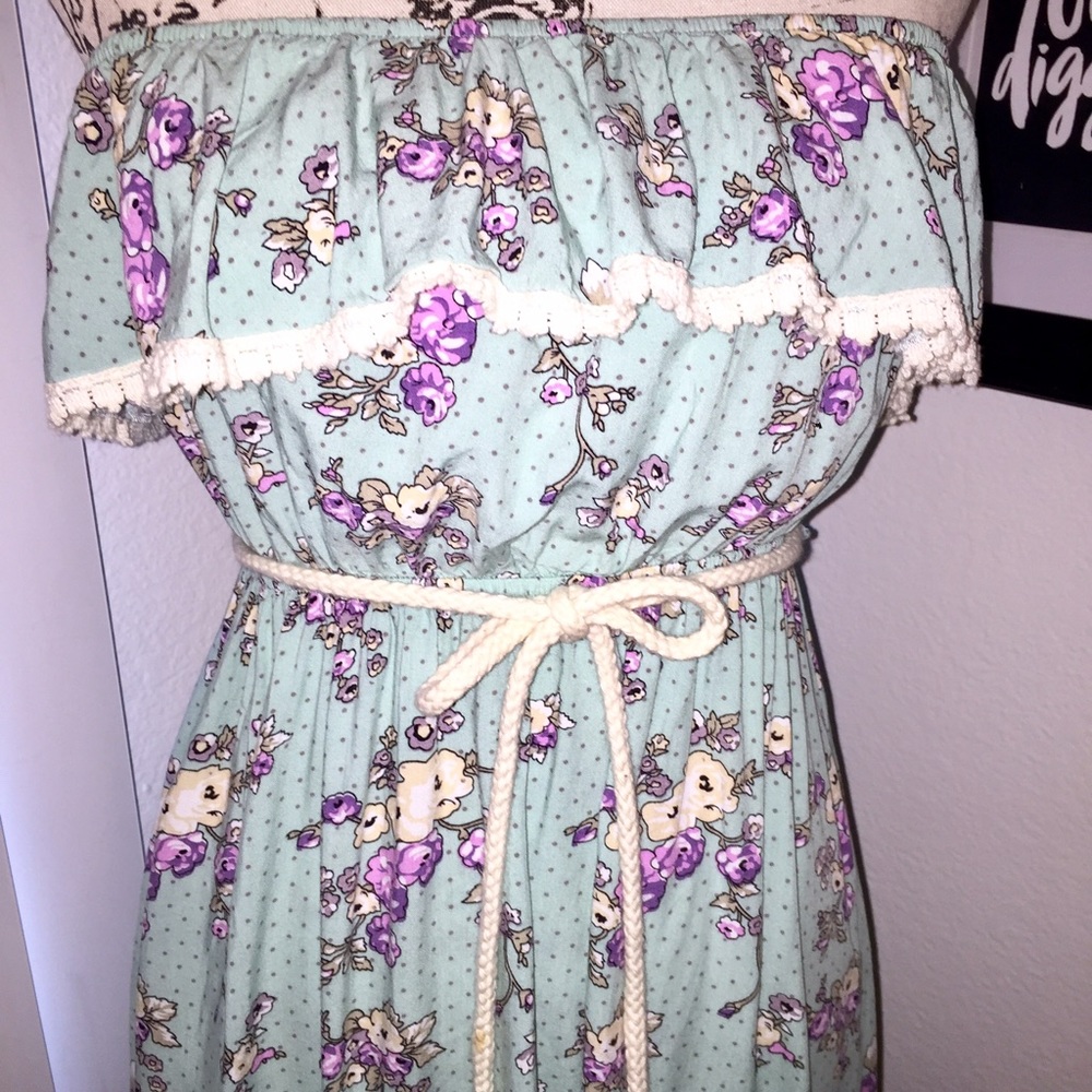 Blue Floral Print Ruffle Dress