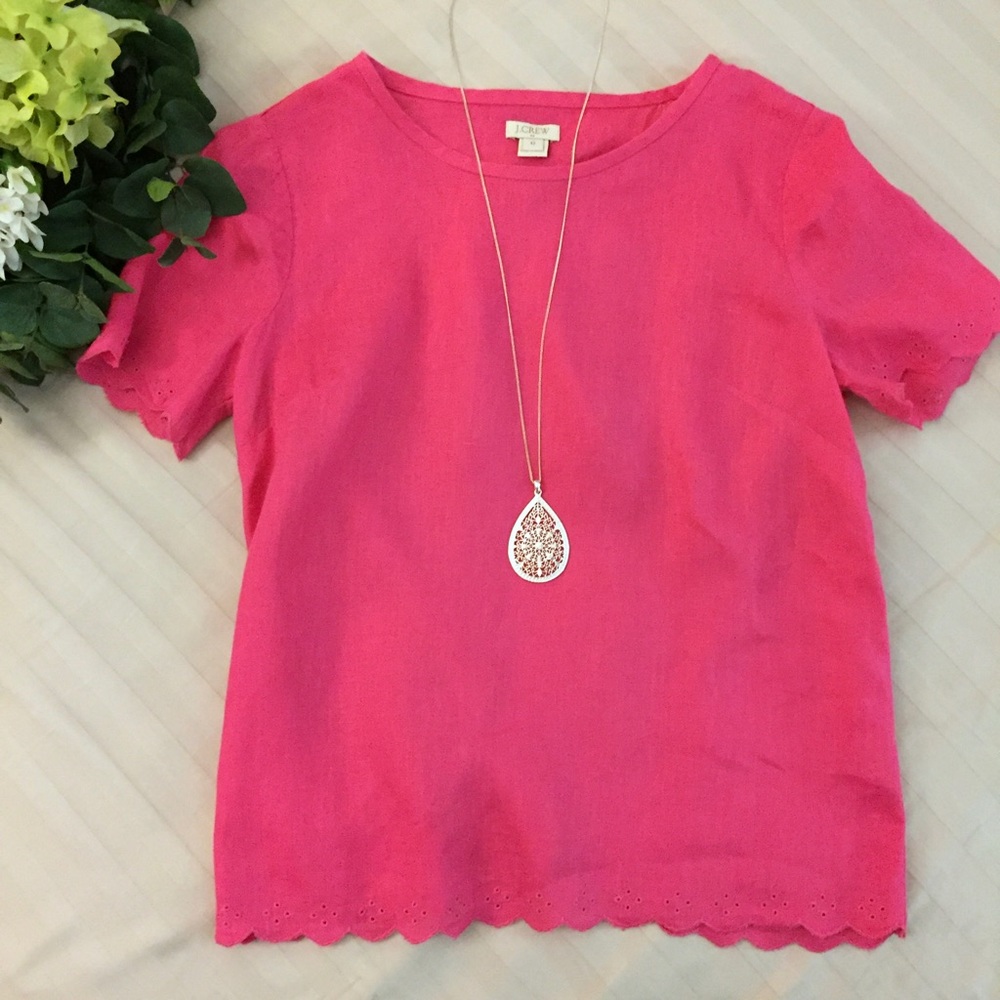 J. Crew Factory Linen Blouse with Eyelet Detail