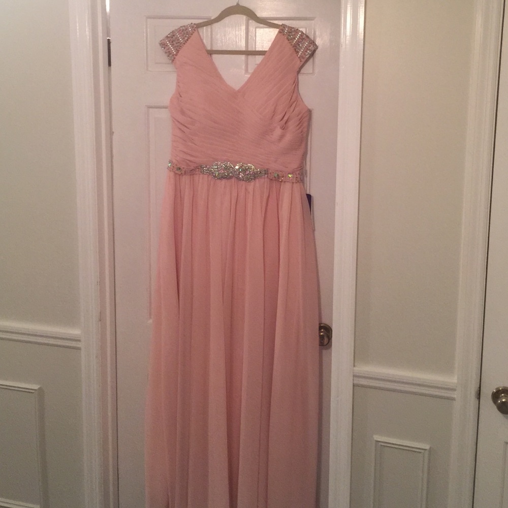 Pearl pink gown with beaded accents