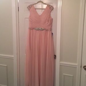 Pearl pink gown with beaded accents