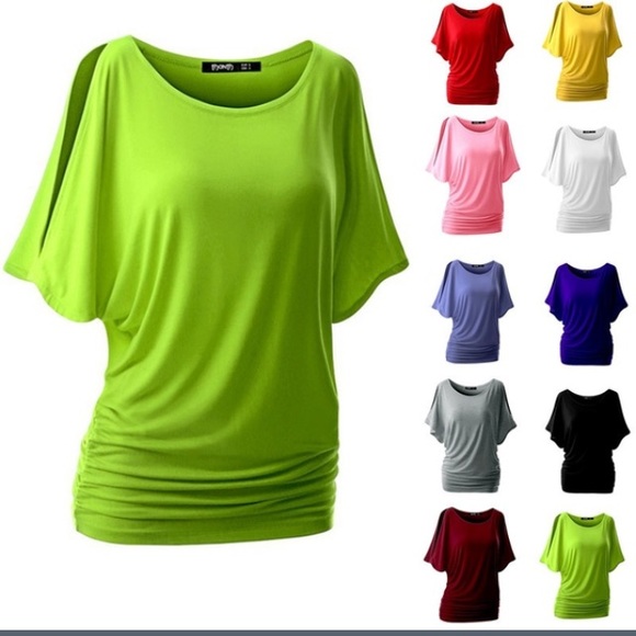 Bat Sleeve Round Neck Short Tops Ladies Blouse - Picture 1 of 5