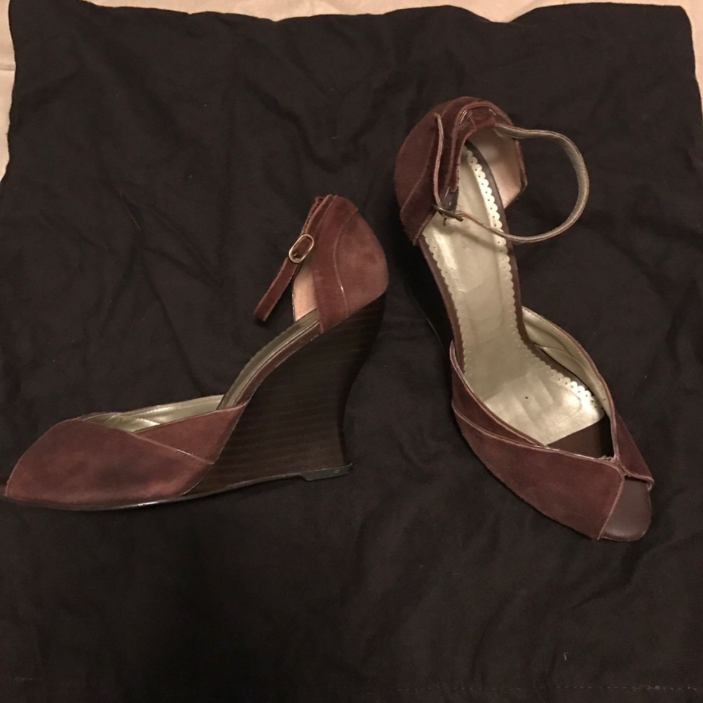 BCBG Brown Suede ankle strap heels