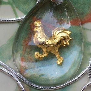 Beautiful gold rooster on Sterling plated chain