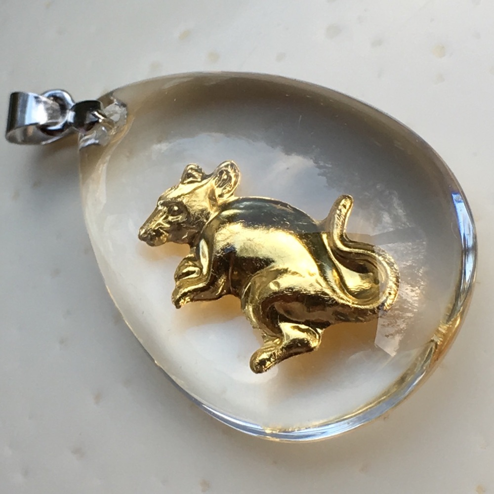 Golden rat 🐭 on silver snake chain