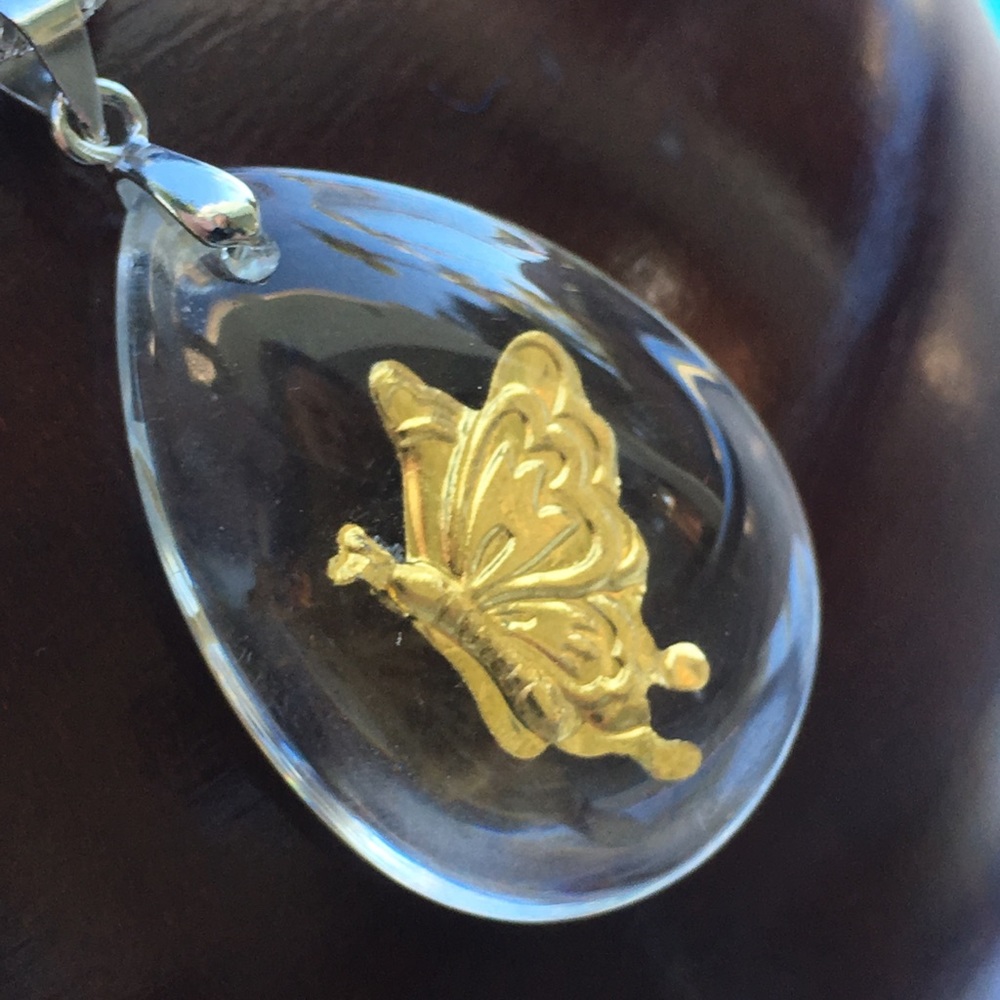 Golden butterfly 🦋 on silver snake chain
