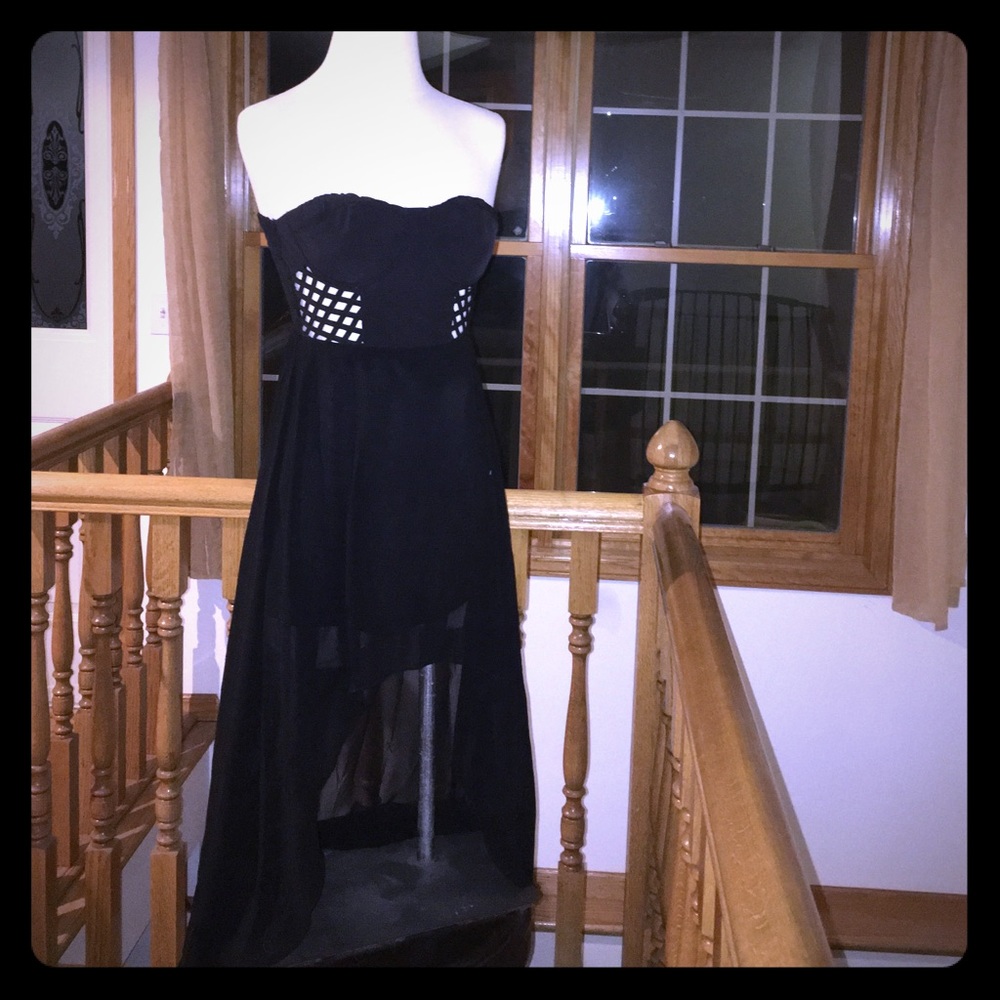 Cecice, strapless high/ low, stretchy cage dress