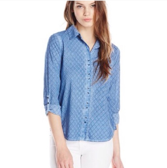 C&C California Tops - C&C California 'Indigo' Eyelet Shirt Sz L