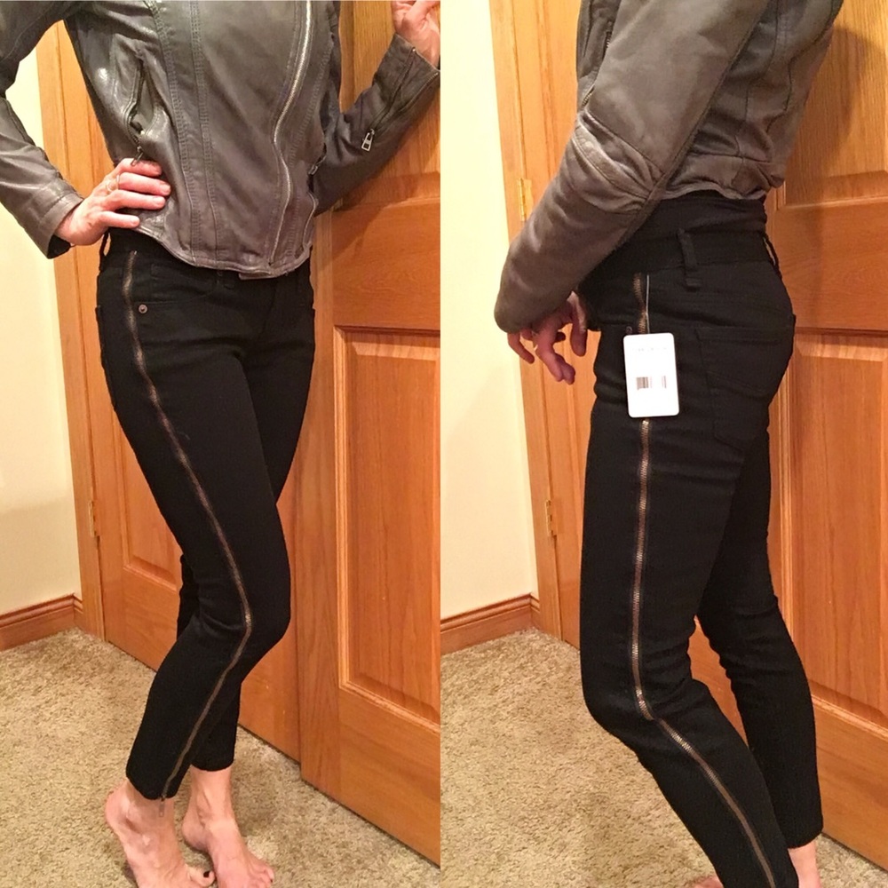 FREE PEOPLE washed black zipper jeans