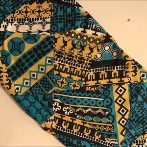 LuLaRoe Teal and Yellow TC Leggings