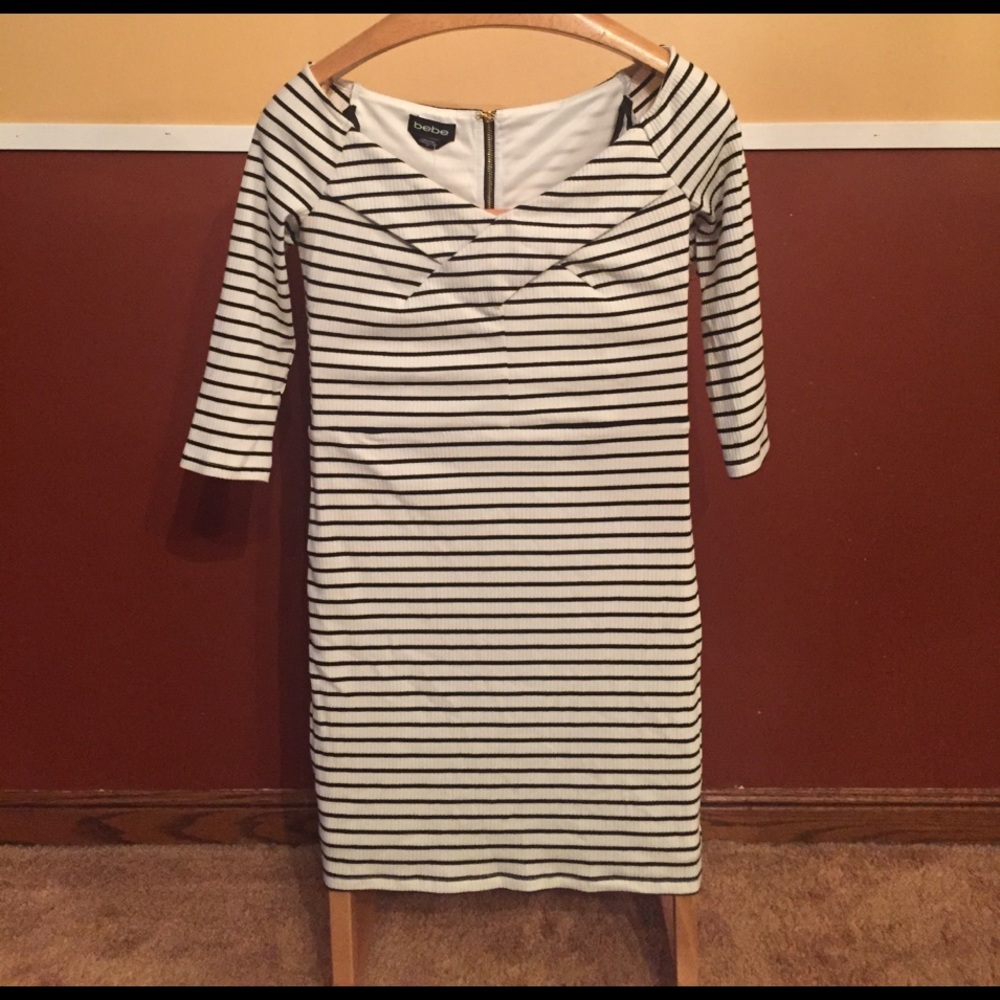 Striped Off Shoulder Ribbed Dress