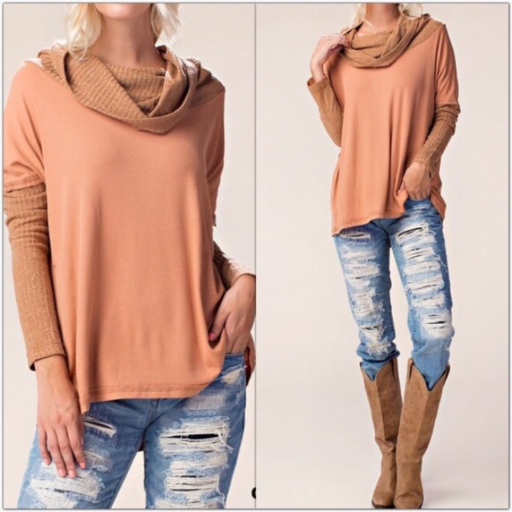 Camel Oversized Cowl Neck Pullover - Picture 2 of 4