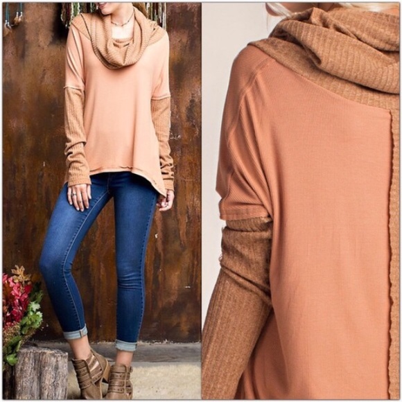 Tops - Camel Oversized Cowl Neck Pullover