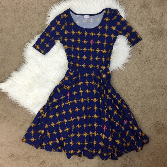 LULAROE | Navy and Yellow Dress - Picture 2 of 7