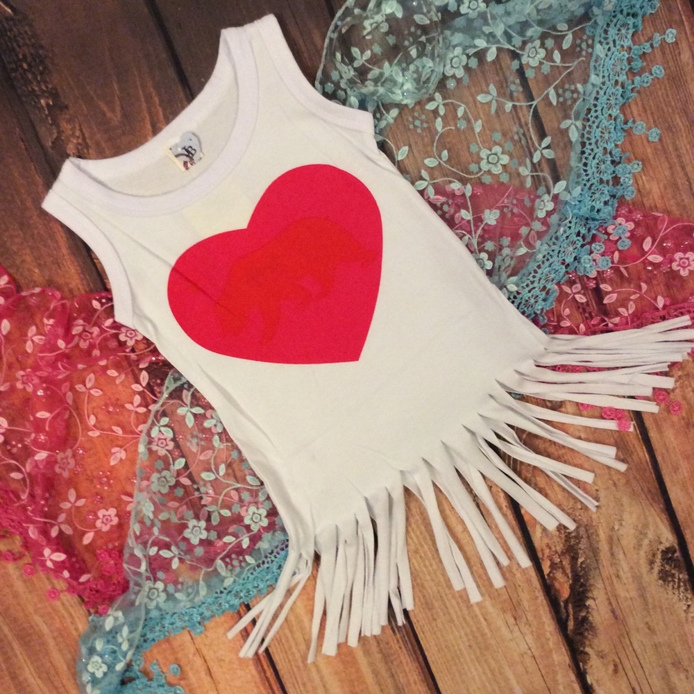 Boutique Toddler Girl T-Shirt Heart Fringe Dress - Picture 3 of 3