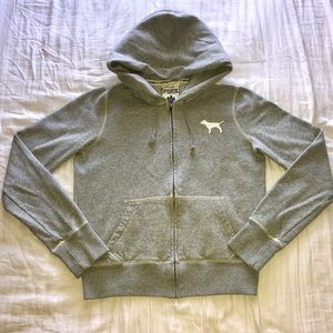 VS Pink Grey w/ Jeweled 💗 Back Hoodie; Medium.