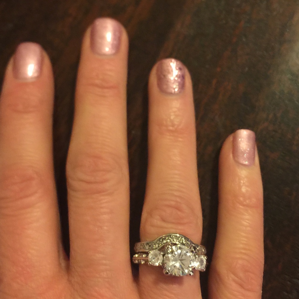Sterling Silver Diamond Wedding Band Ring Set - Picture 2 of 5