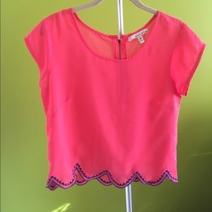 Pink Scalloped Crop Top