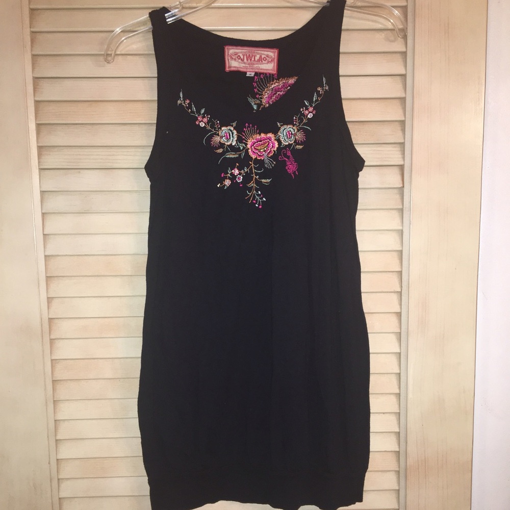 Johnny Was LA black embroidered tank.