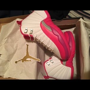 Pink and white Jordan 12