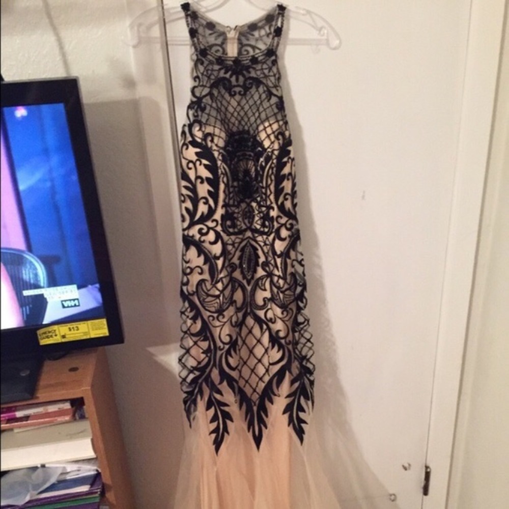 Nina Cannaci Ivory & Black Mermaid Dress