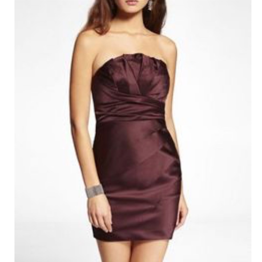 Purple Strapless Satin Pleated Express Tube Dress