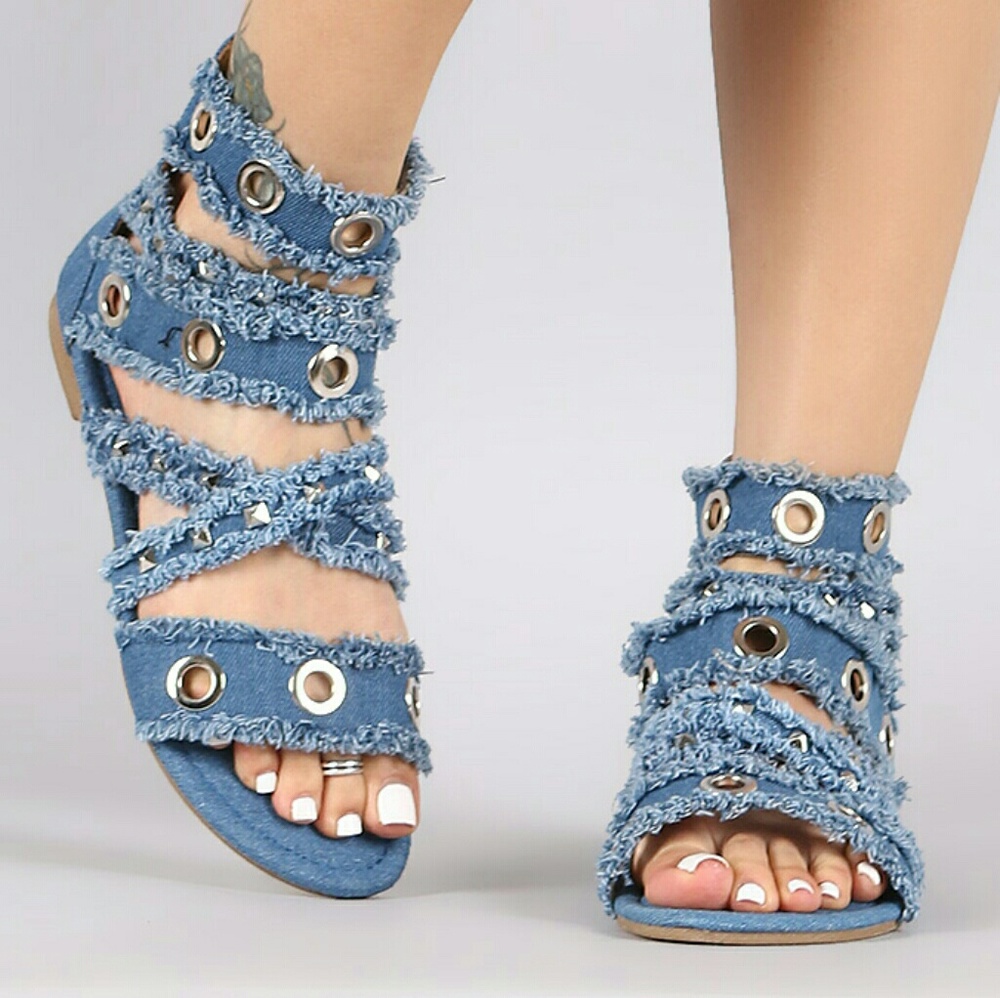 Denim Distressed Sandals