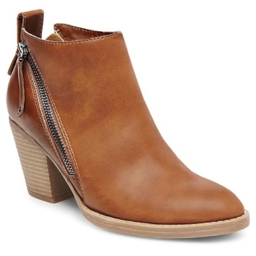 Brown Leather Zip Booties