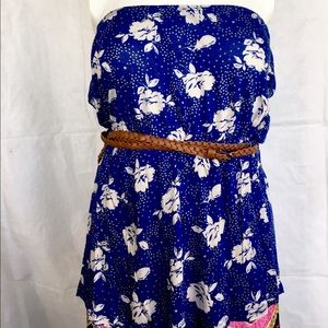Strapless blue floral blouse