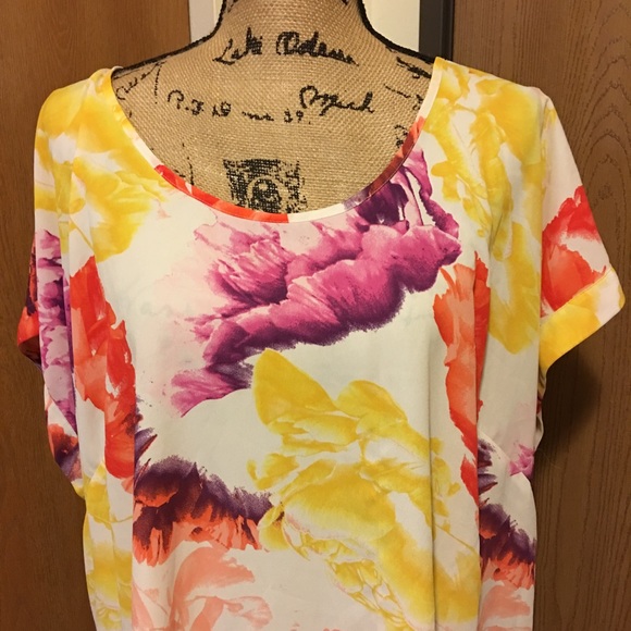 Lane Bryant Floral Short Sleeve Blouse - Picture 4 of 6