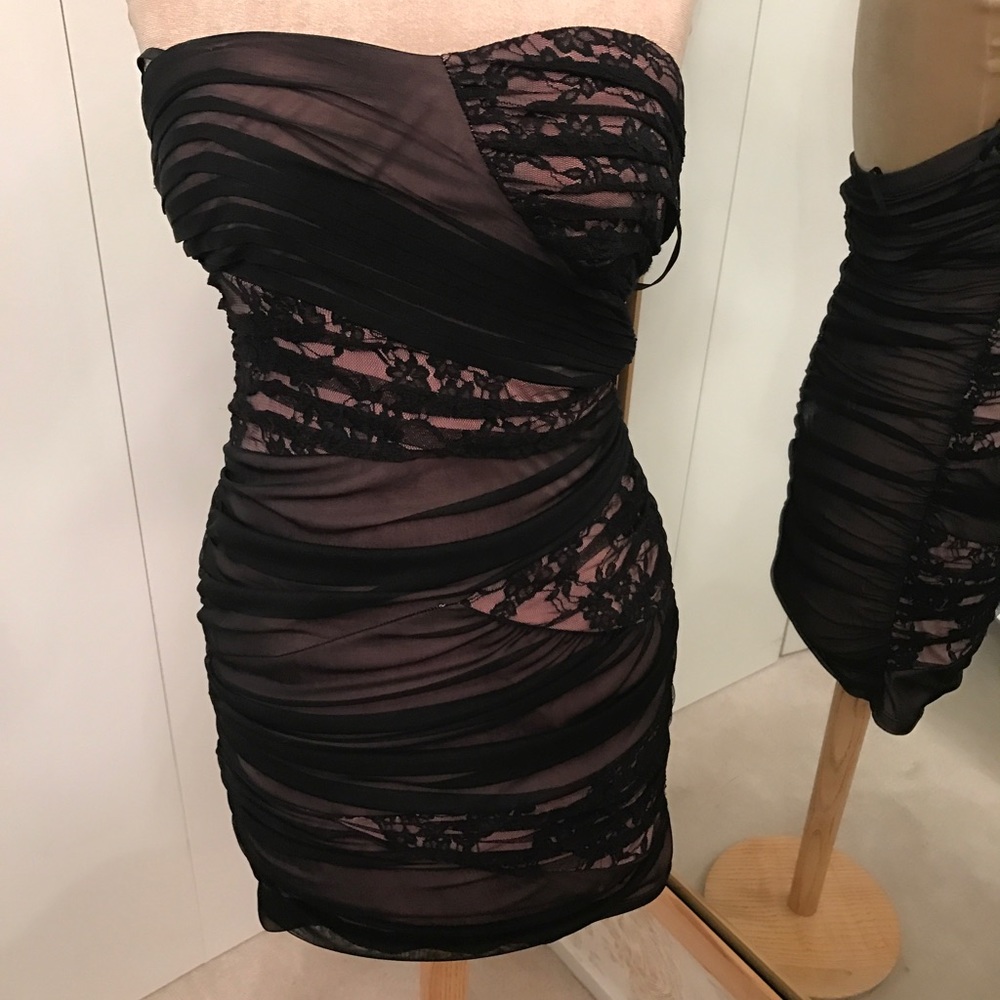 Black and pink mesh tube top dress