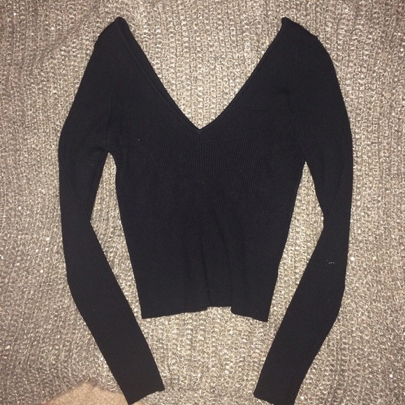 NWOT Kendall & Kylie Black Ribbed Knit Long Sleeve - Picture 1 of 2