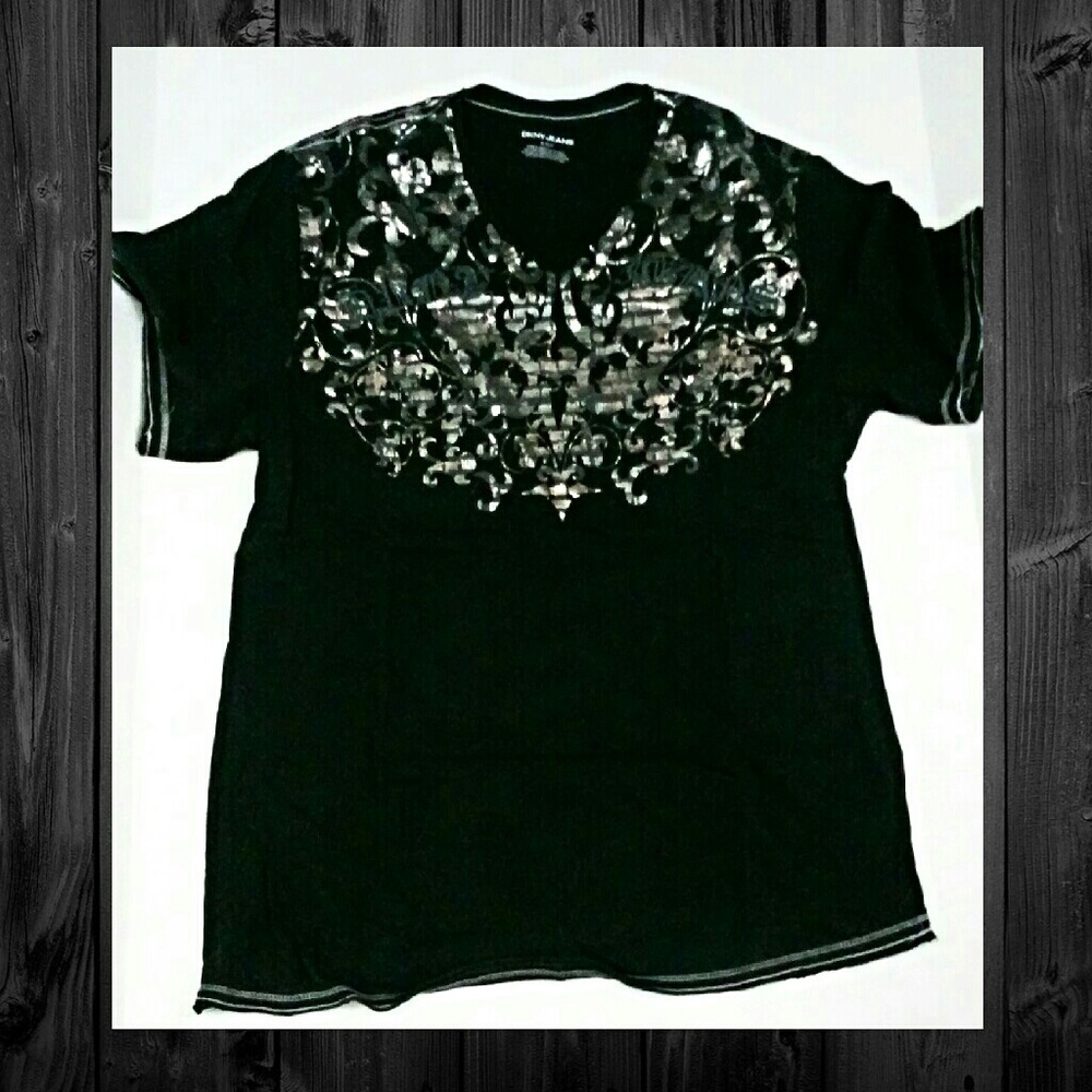 DKNY JEANS silver foil shirt