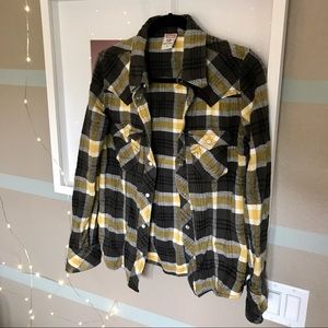 True Religion Yellow and Gray/Black Plaid Flannel