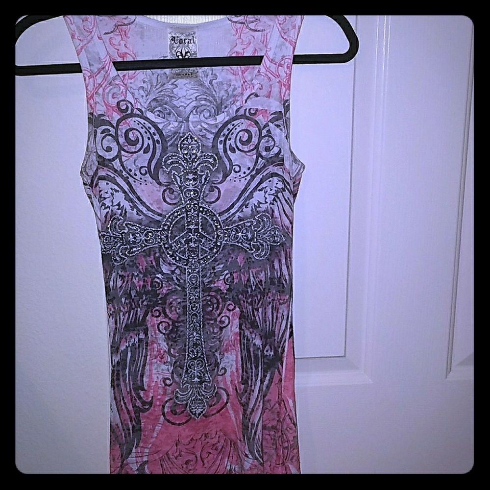 Tank Top with Crytal Embellished Cross Design