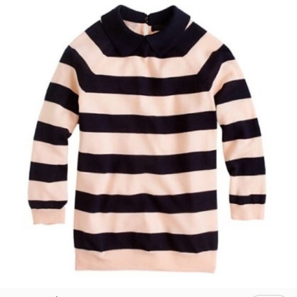 Jcrew peach and navy striped sweater with collar