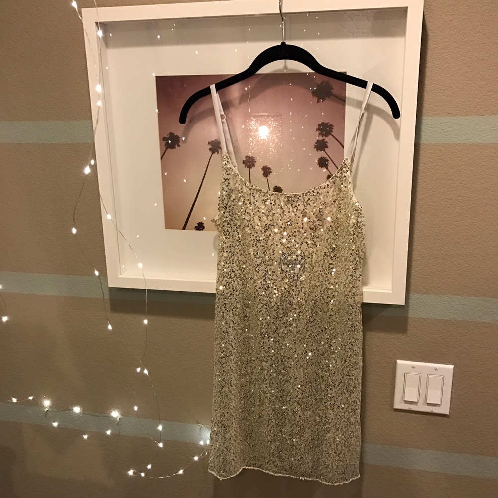 🆕 Free People Gold Sequin Slip Dress ✨