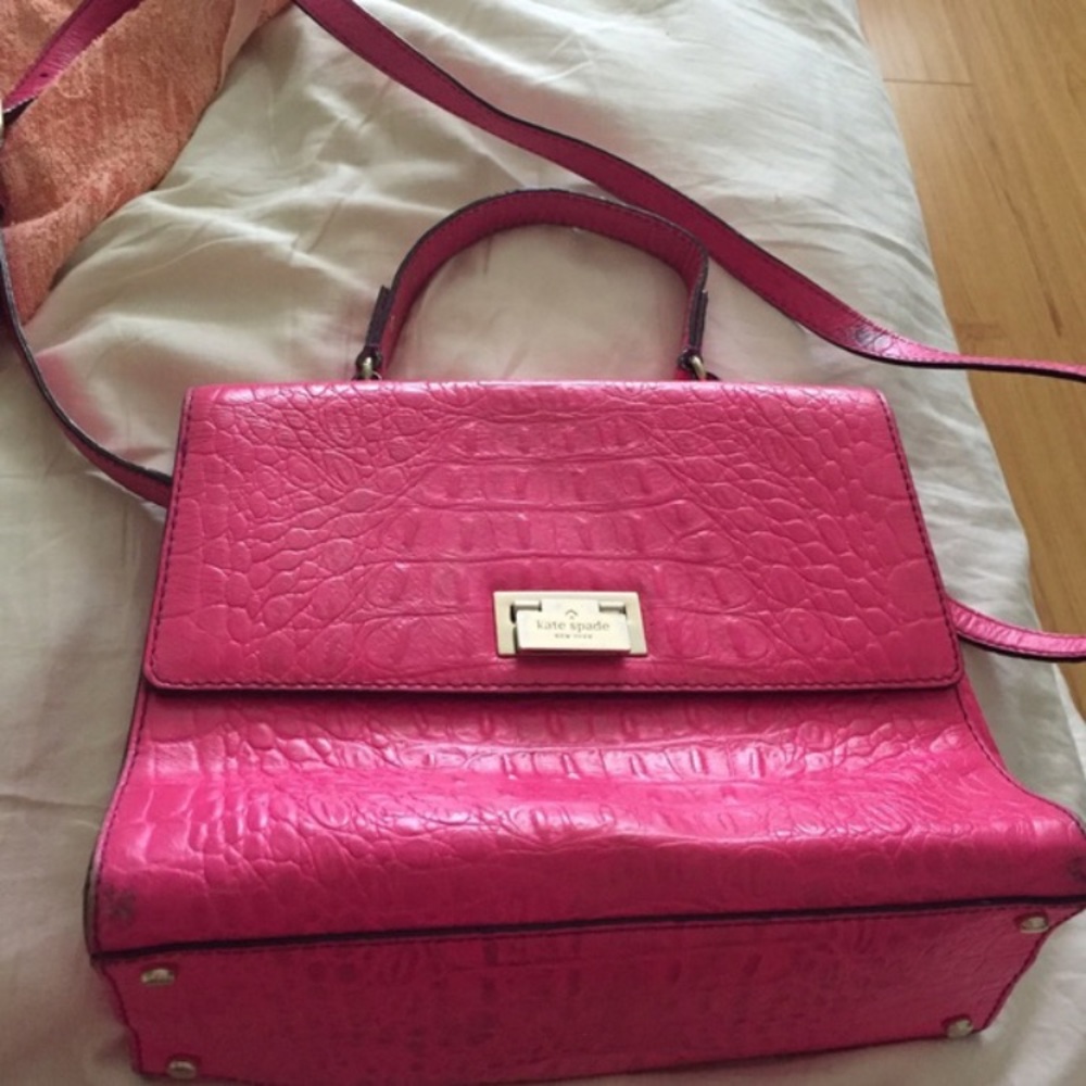 Kate Spade Hot Pink Leather gold handbag purse