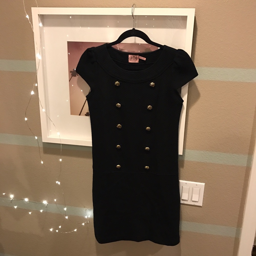Juicy Couture Black Quilted Dress w/ Gold Buttons