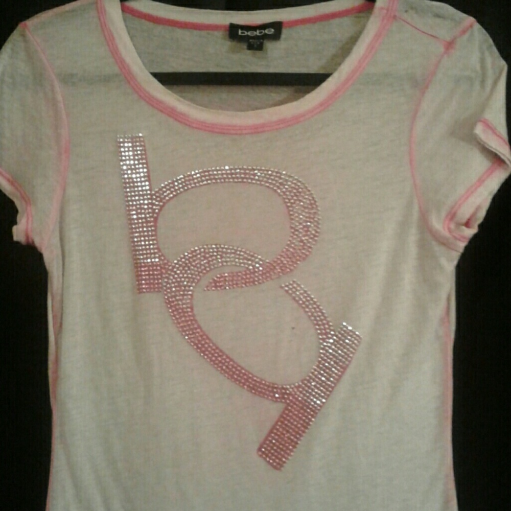 Pink sheer bebe tee w/ bling